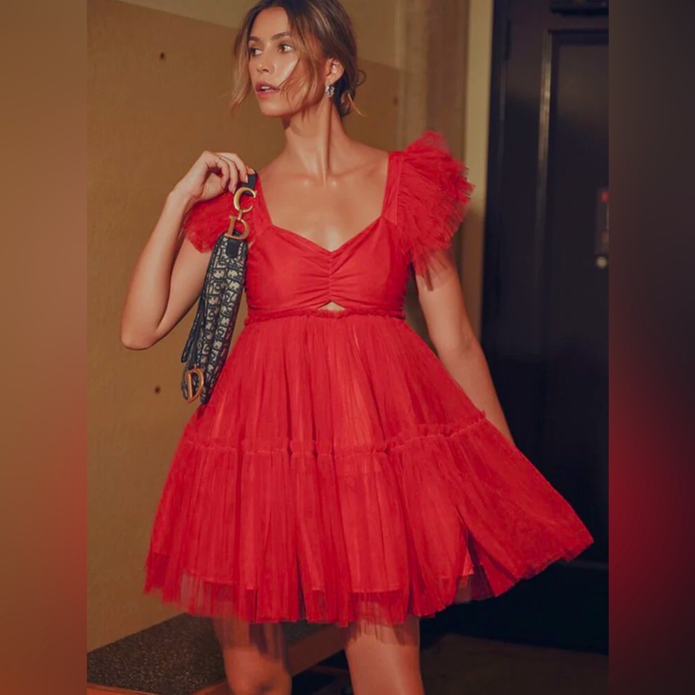 Tulle Mini Dress - Red